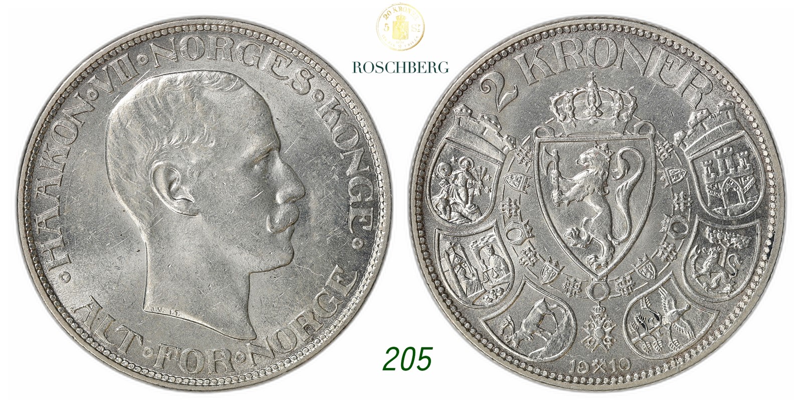 NORWAY. Haakon VII. 2 Kroner 1910.