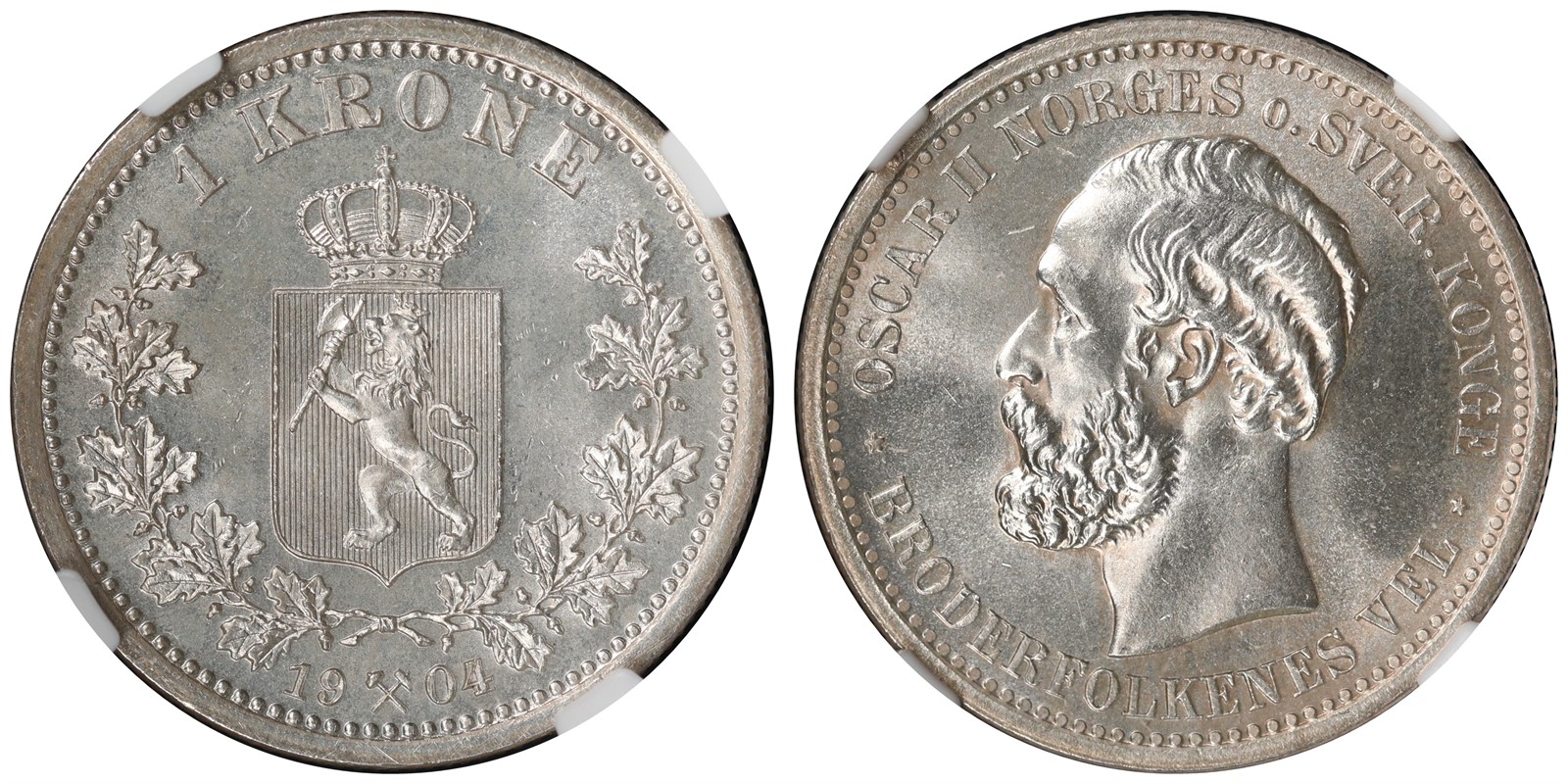 NORWAY. Oscar II. 1 Krone 1904. NGC MS64+ TOP POP.