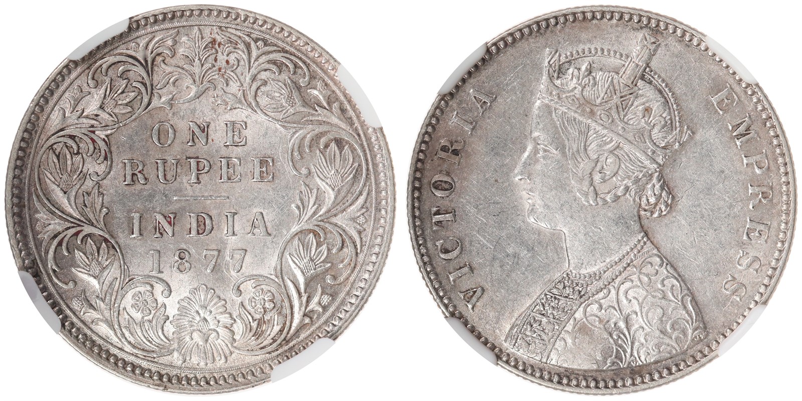 INDIA, British. Victoria. 1 rupee. 1877-C. NGC AU55.