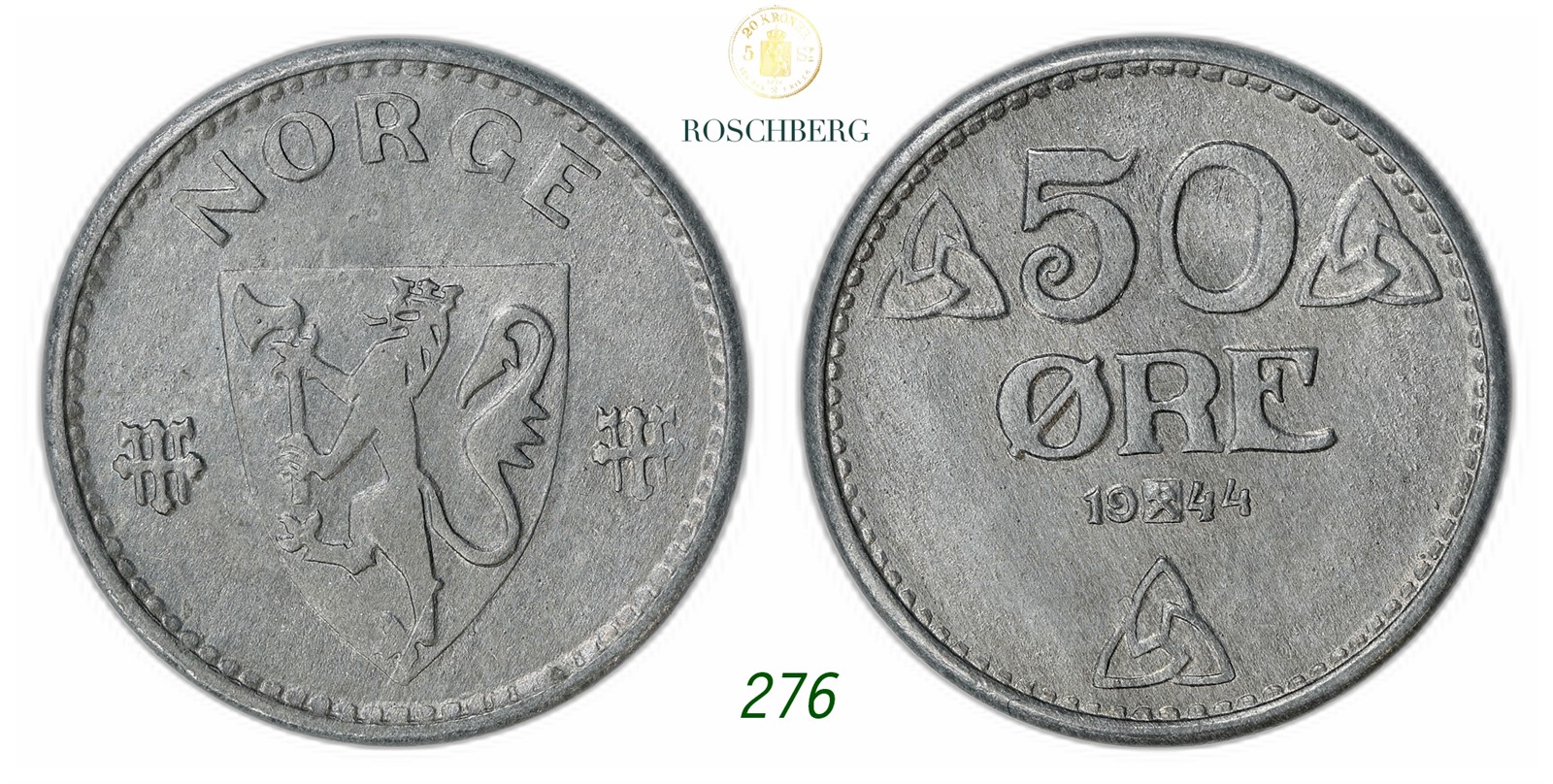 NORWAY. Occupation. 50 Øre 1944.