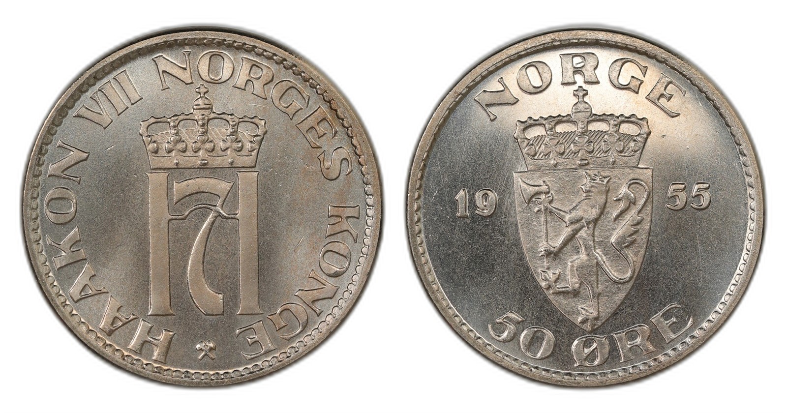 Norway. Haakon VII. 50 Øre 1955. Kv PRAKTEX.