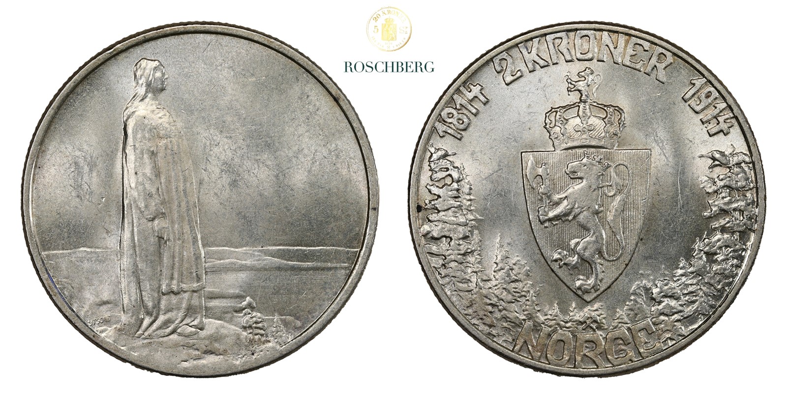 Norge 2 Kroner 1914 Kv 0/01