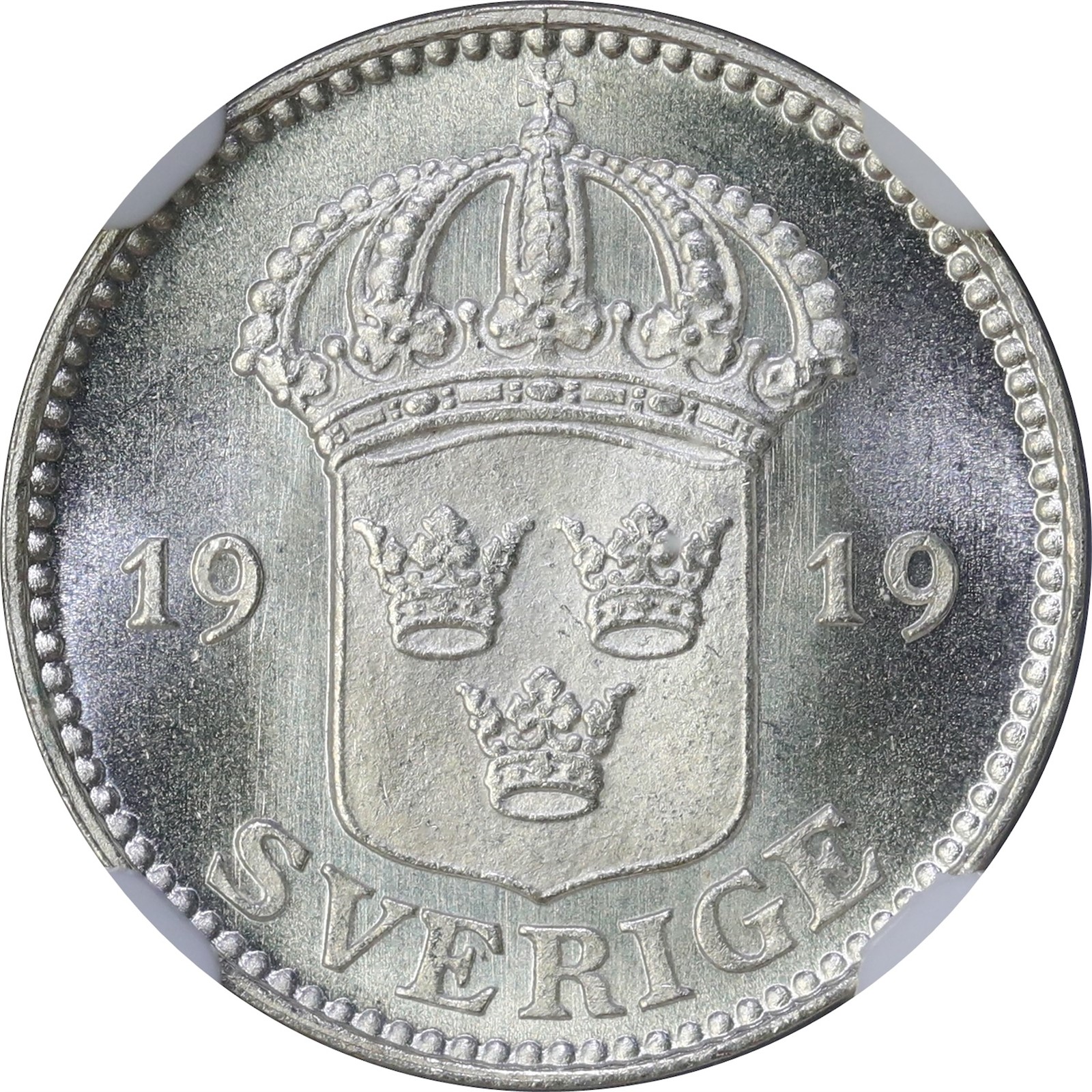 SWEDEN. Gustav V. 25 Öre 1919 NGC MS66.