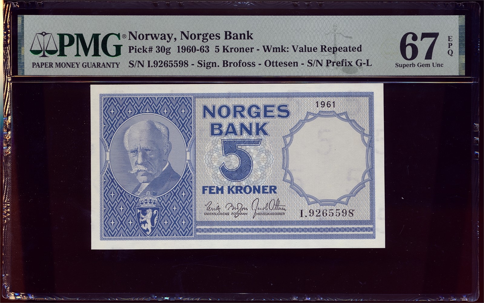 5 Kroner 1961-I. PMG 67 EPQ.