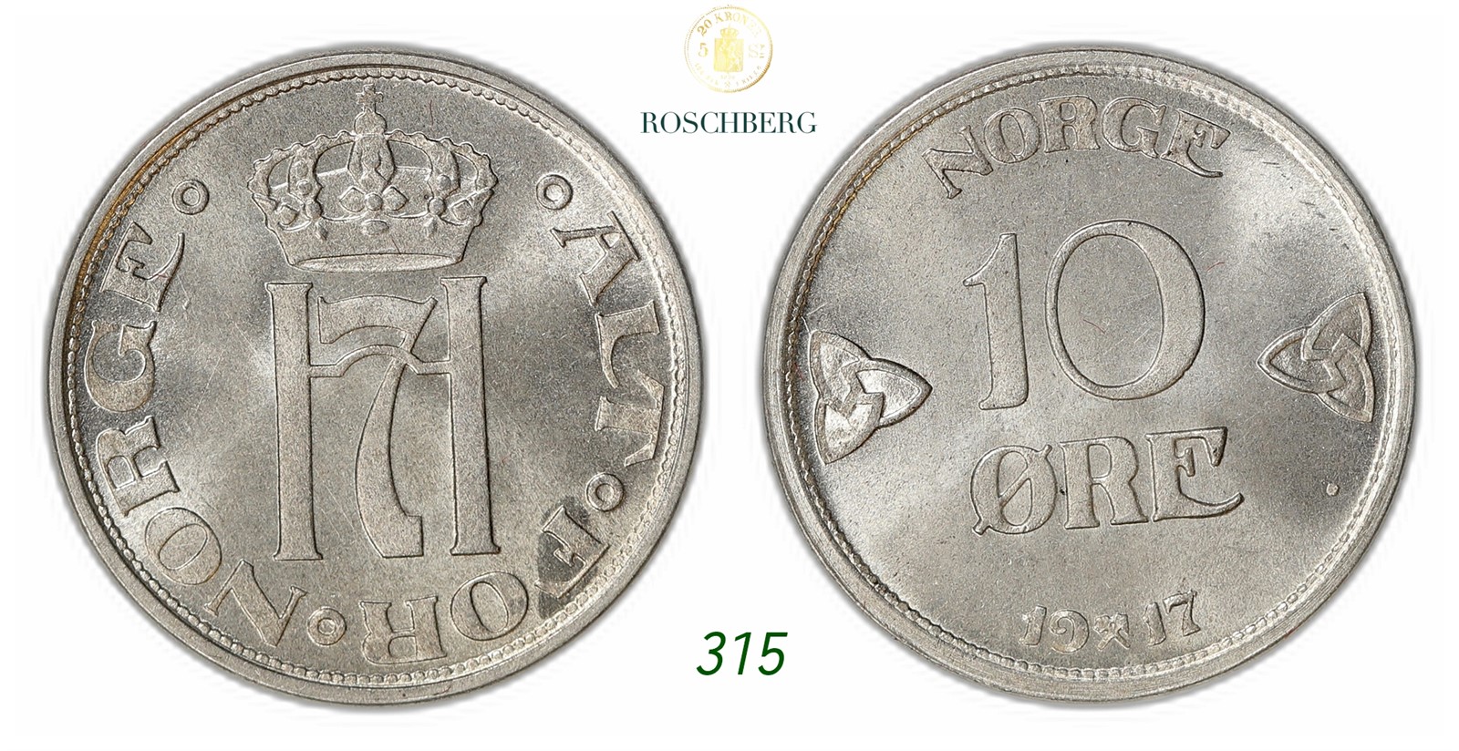 NORWAY. Haakon VII. 10 Øre 1917.