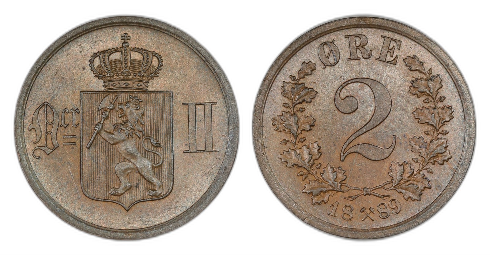 Norway. Oscar II. 2 Øre 1889. Kv 0.