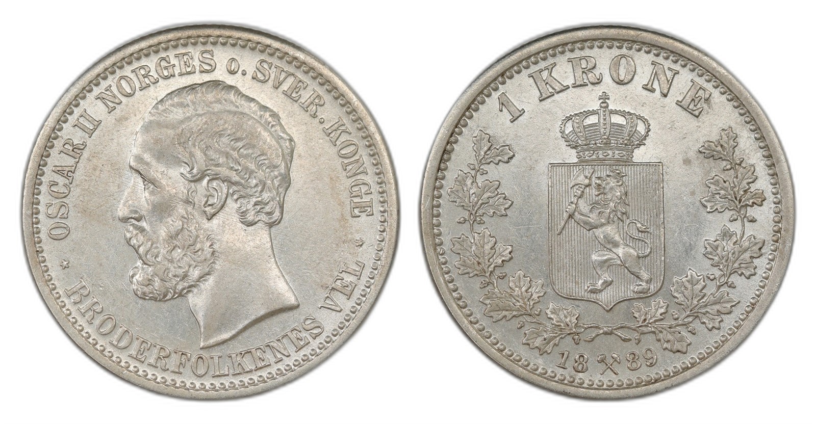 Norway. Oscar II. 1 Krone 1889. Kv 0/01.
