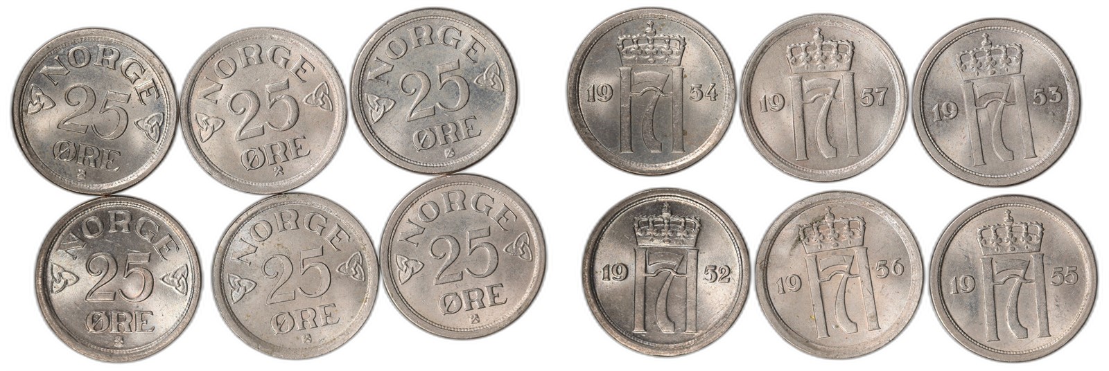 NORWAY. Haakon VII. 25 Øre. 1952-57. Kv 0 (UNC).