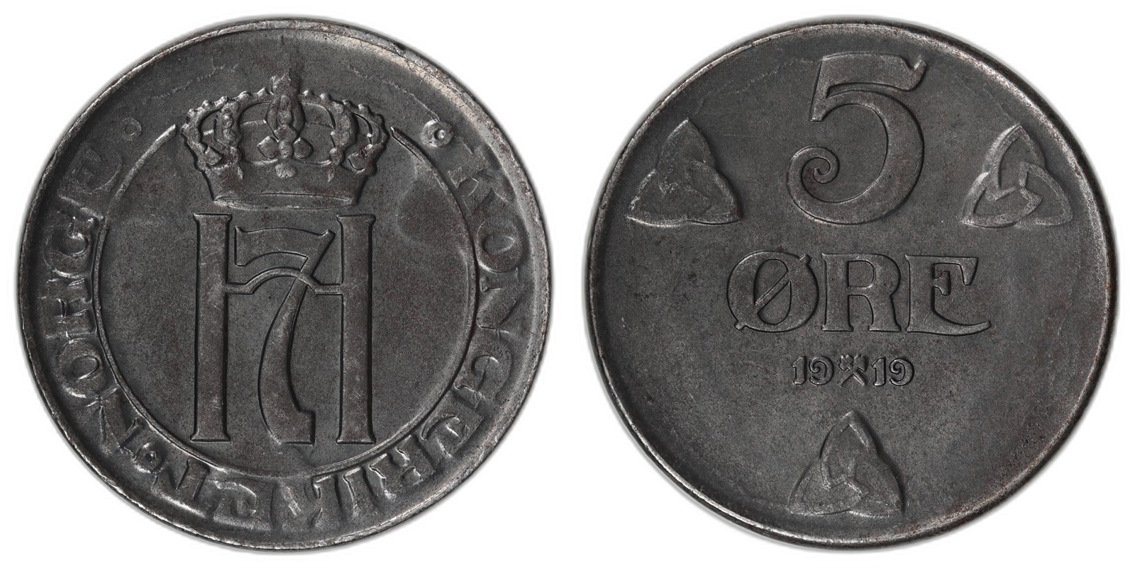 NORWAY. Haakon VII. 5 Øre 1919. Kv 0/01 (UNC).