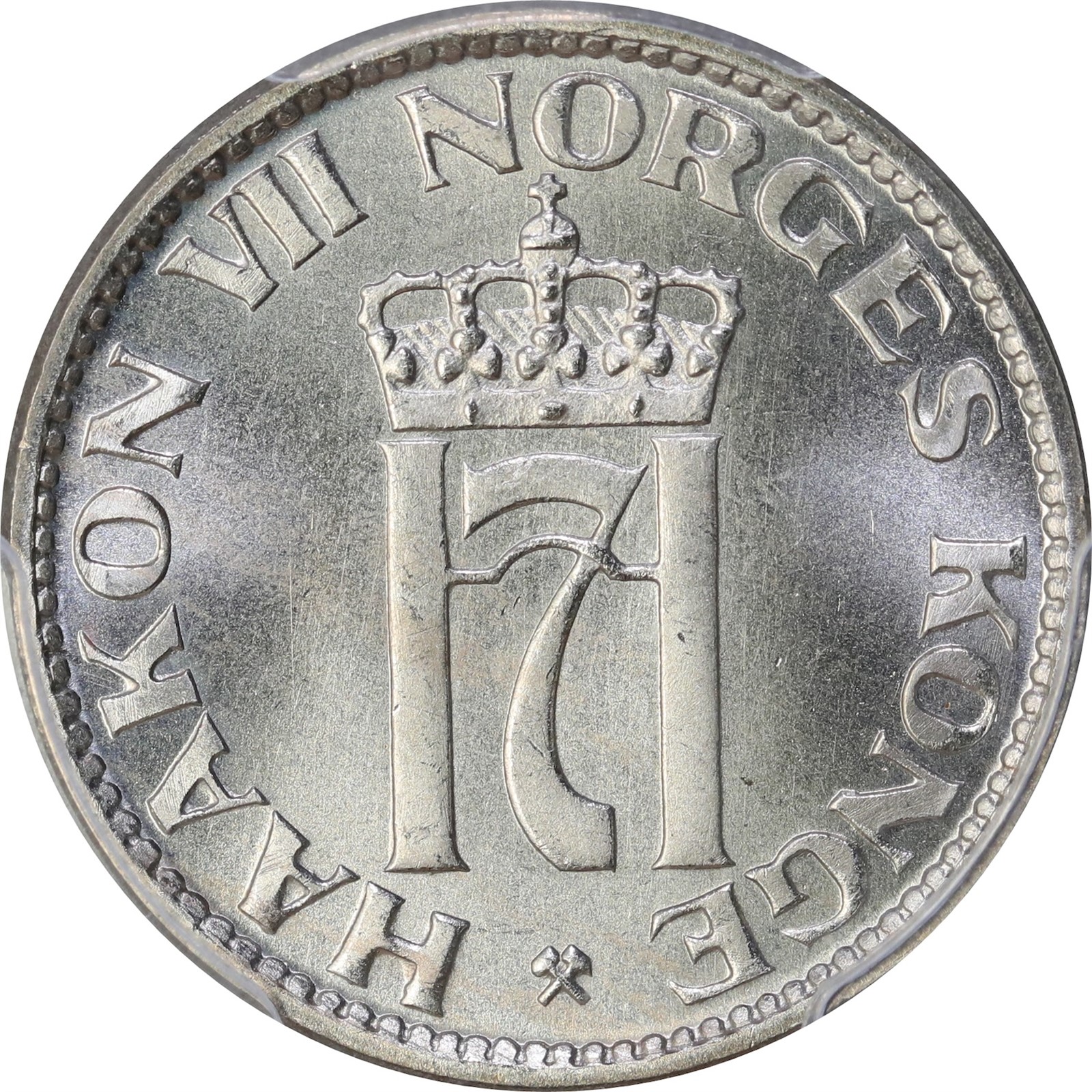 NORWAY. Haakon VII. 50 Øre 1955 PCGS MS65