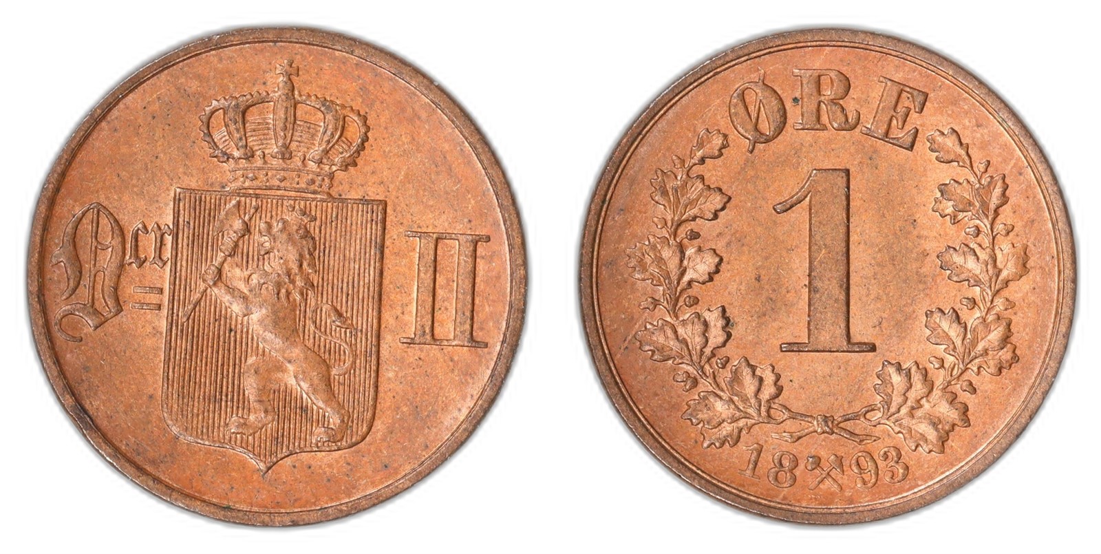 NORWAY. Oscar II. 1 Øre. 1893. Kv 0 (UNC).