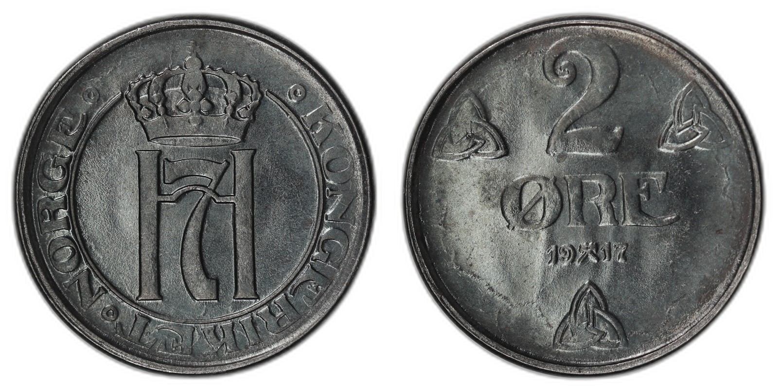 NORWAY. Haakon VII. 2 Øre 1917 Dobbelstrek. Kv 0 (Choice).