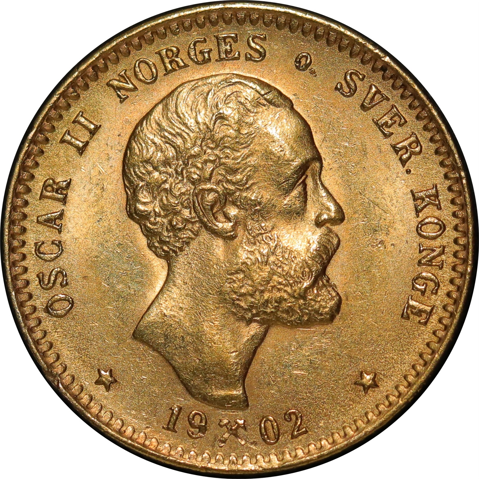 NORWAY. Oscar II. 10 Kroner 1902 Kv 0/01 (UNC)