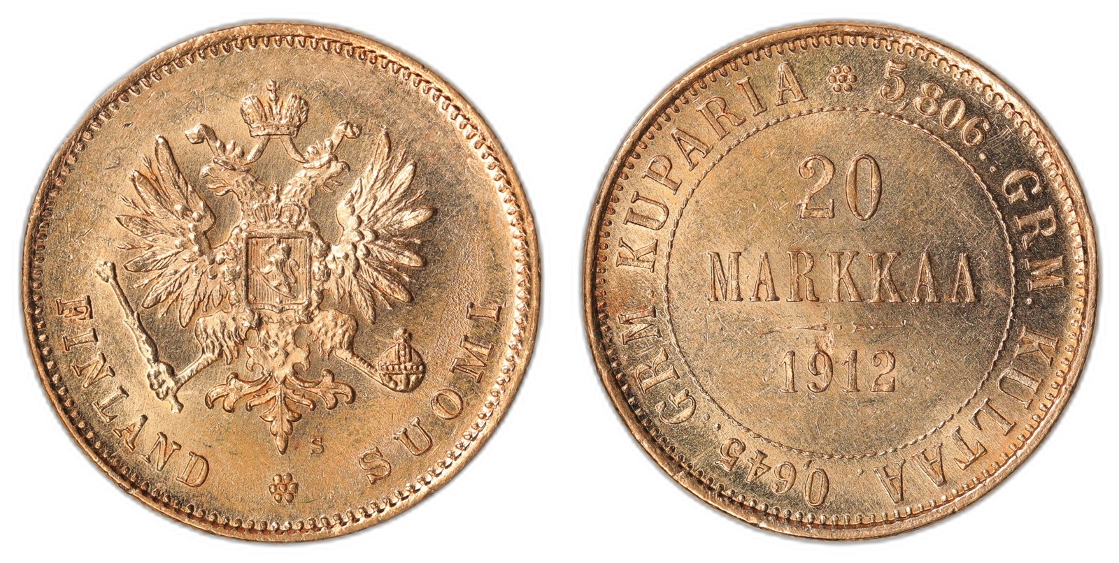 Finland. Nikolai II. 20 Markkaa. 1912-S. UNC.