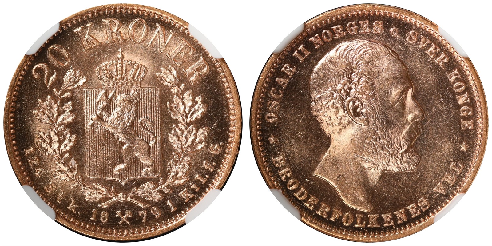 NORWAY. Oscar II. 20 Kroner 1879. NGC MS66 TOP POP.