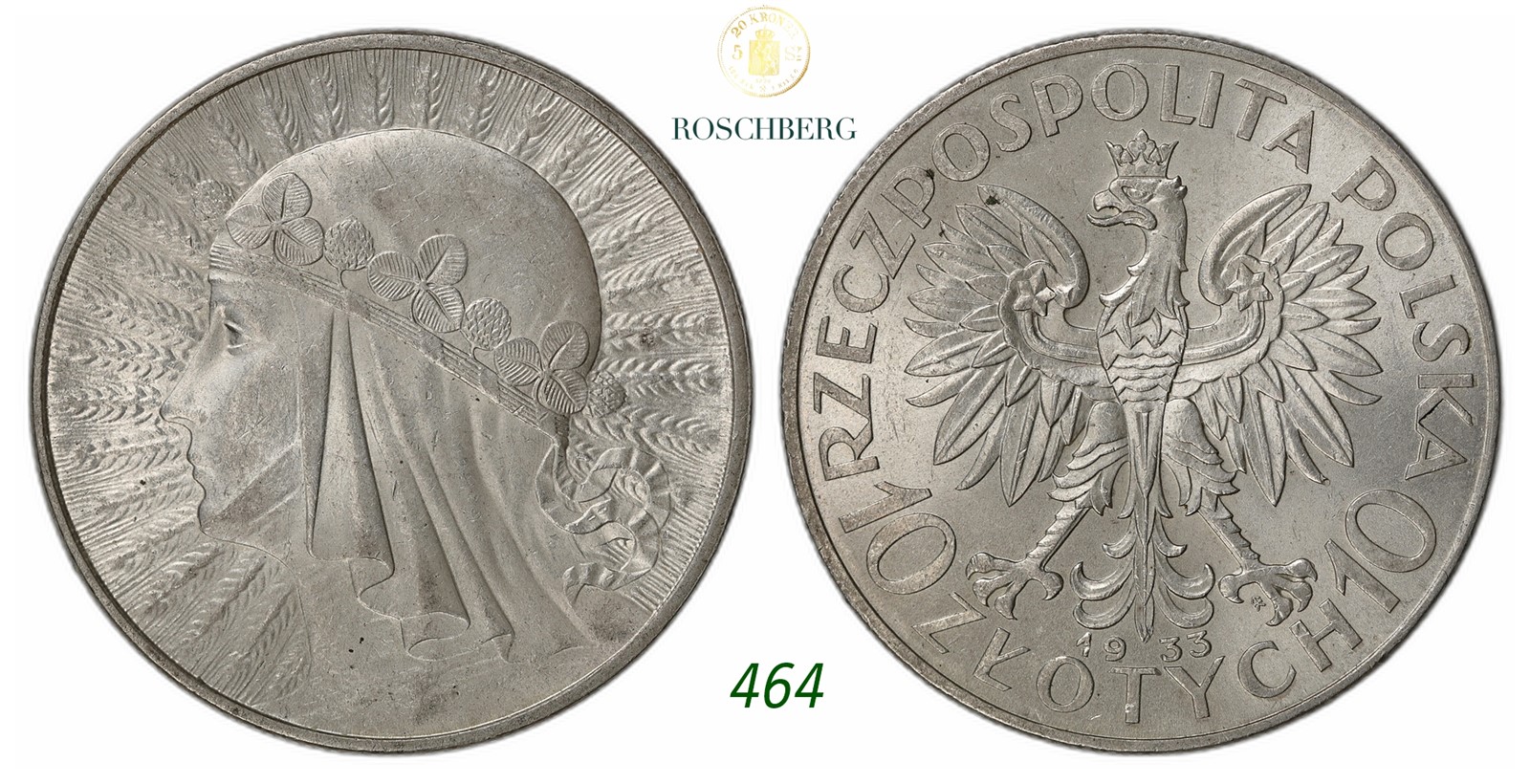 POLAND. Republic. 10 Zlotych 1933-MW.