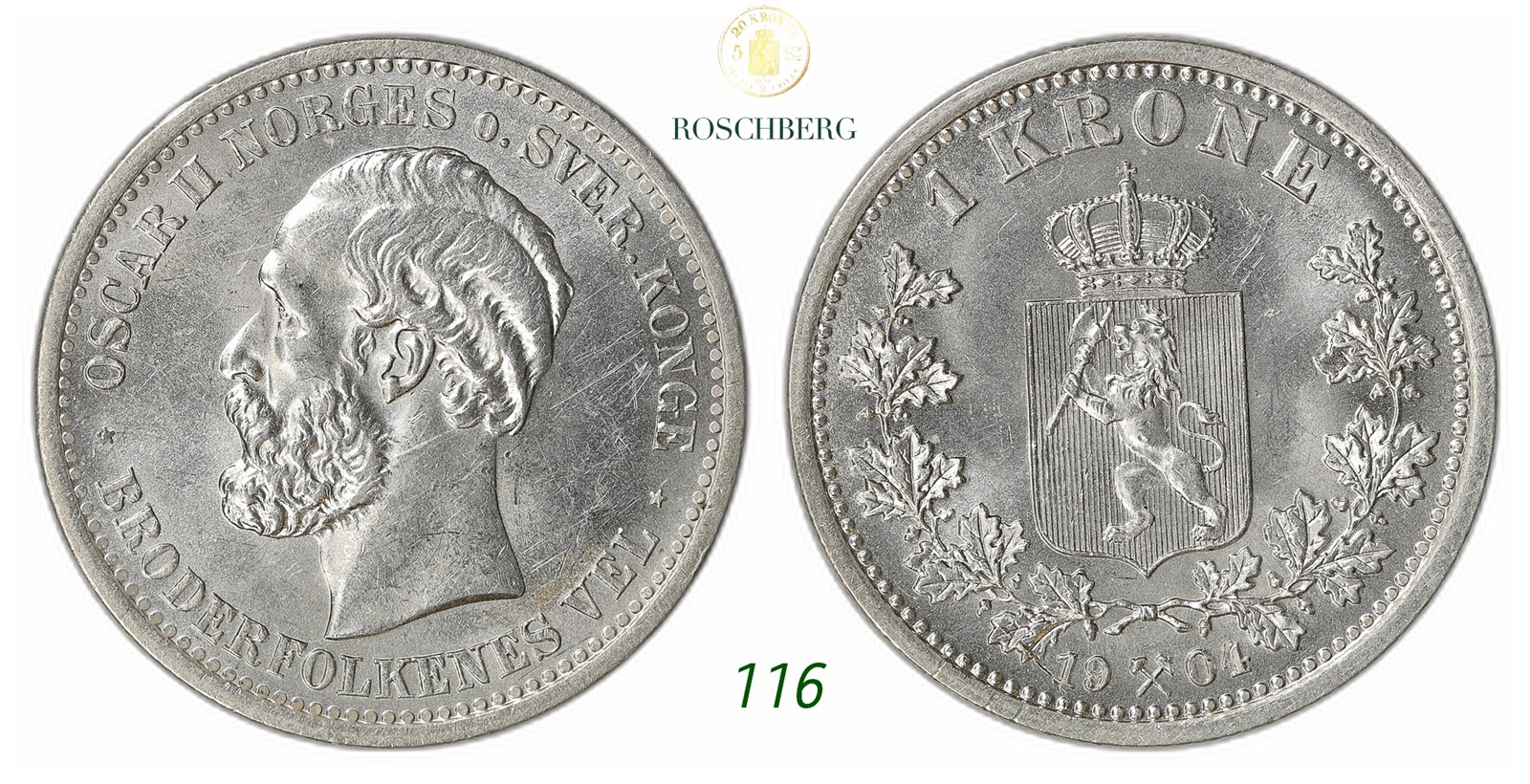 NORWAY. Oscar II. 1 Krone 1904.