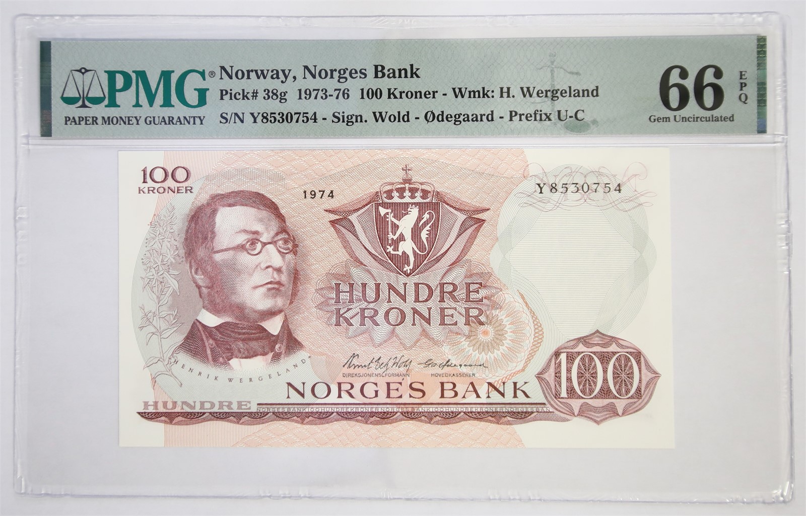 NORWAY. Type 5. 100 Kroner 1974-Y. Kv PMG 66EPQ.