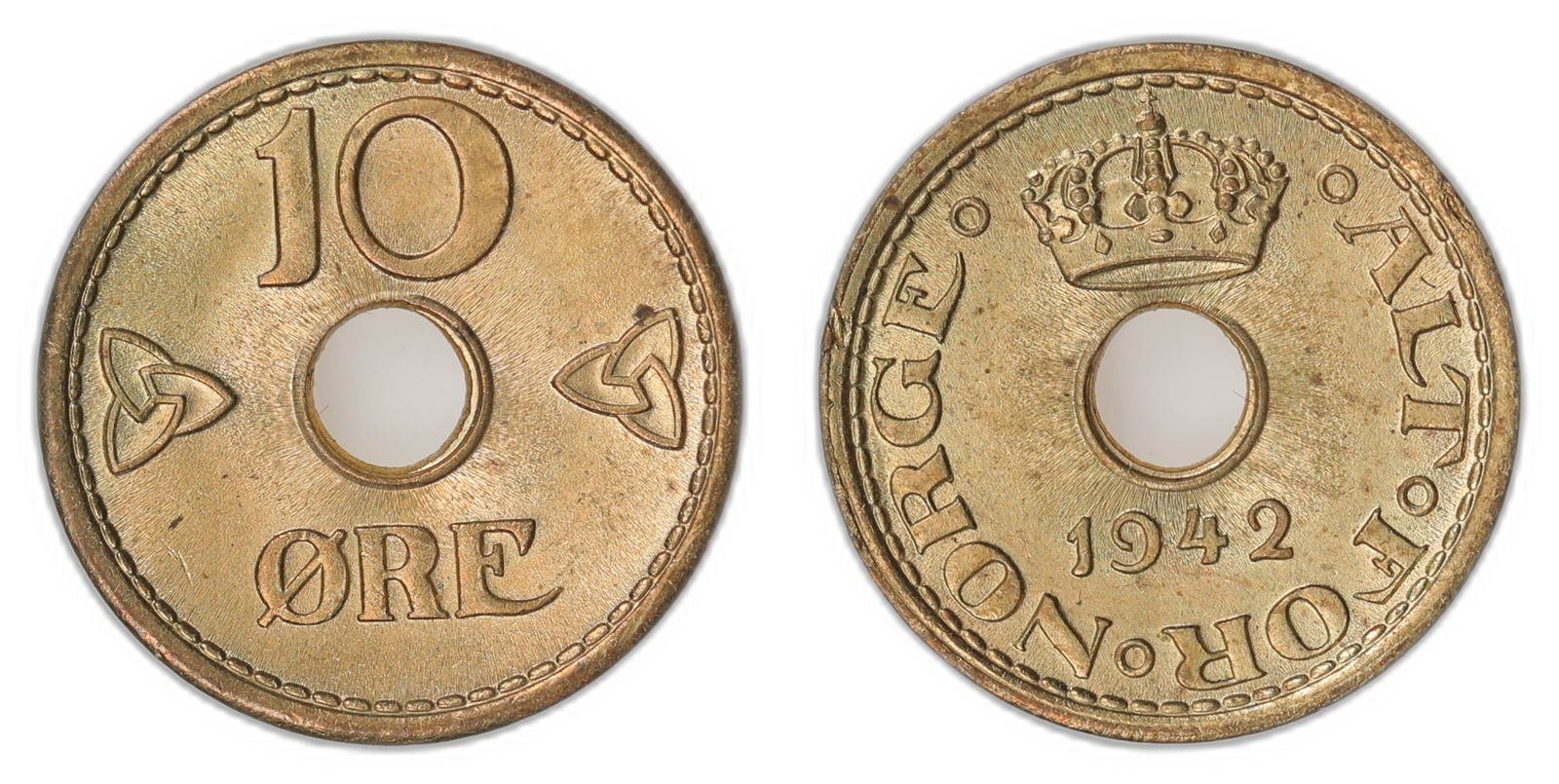 NORWAY. Haakon VII. 10 Øre 1942 London. Kv 0 (UNC).