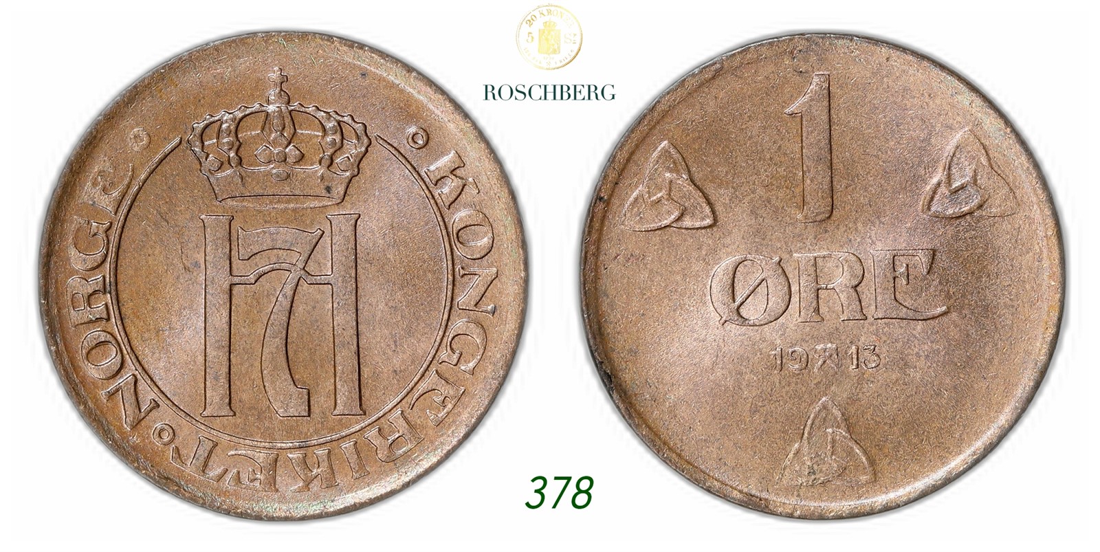NORWAY. Haakon VII. 1 Øre 1913.