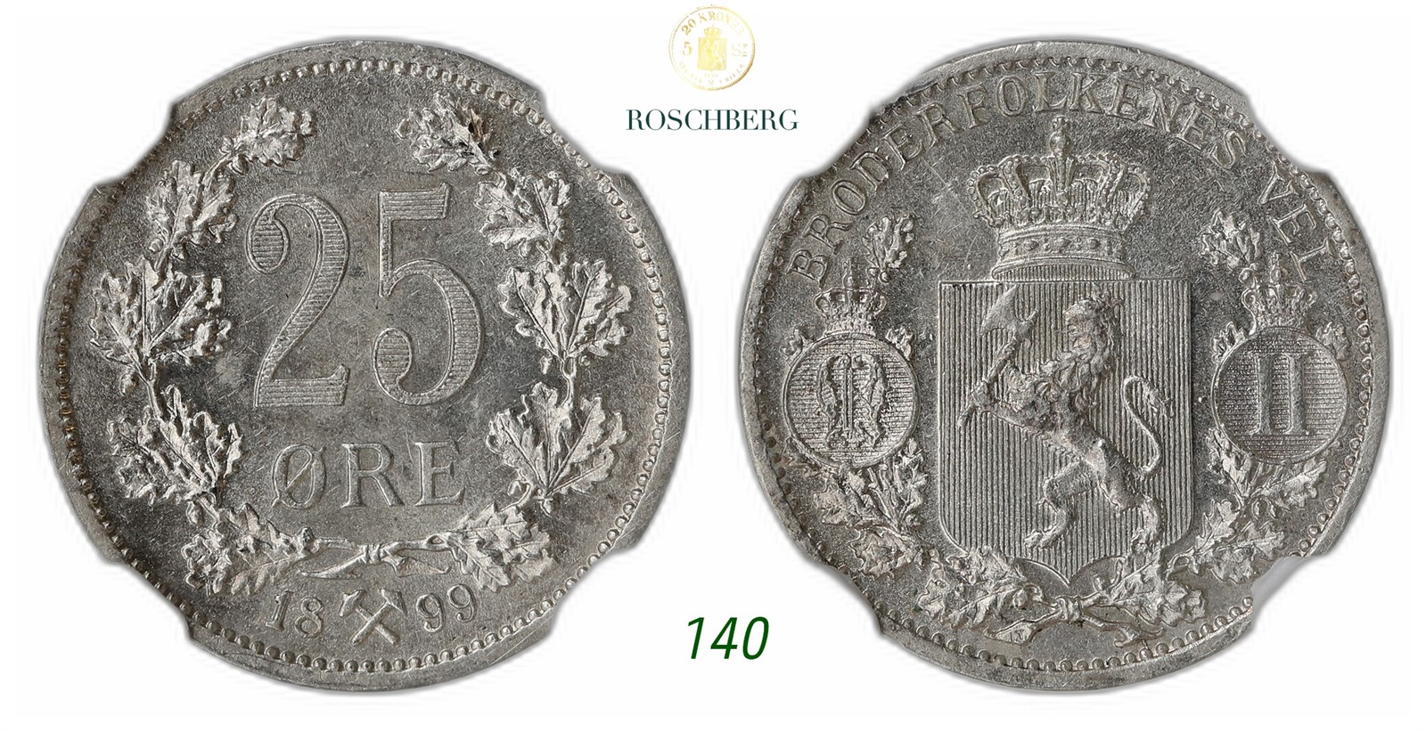 NORWAY. Oscar II. 25 Øre 1899.