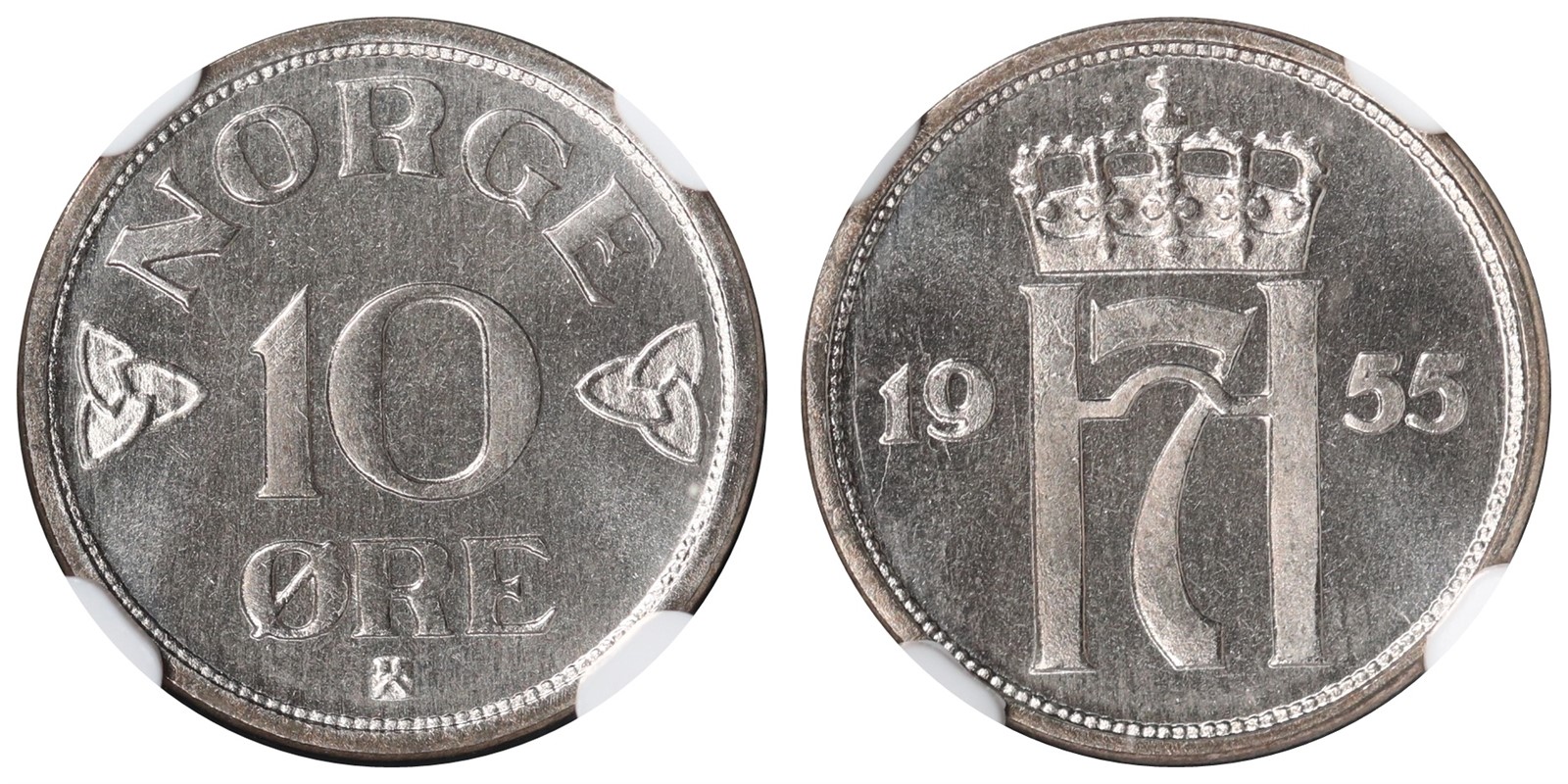 NORWAY. Haakon VII. 10 Øre 1955. NGC MS68 TOP POP.
