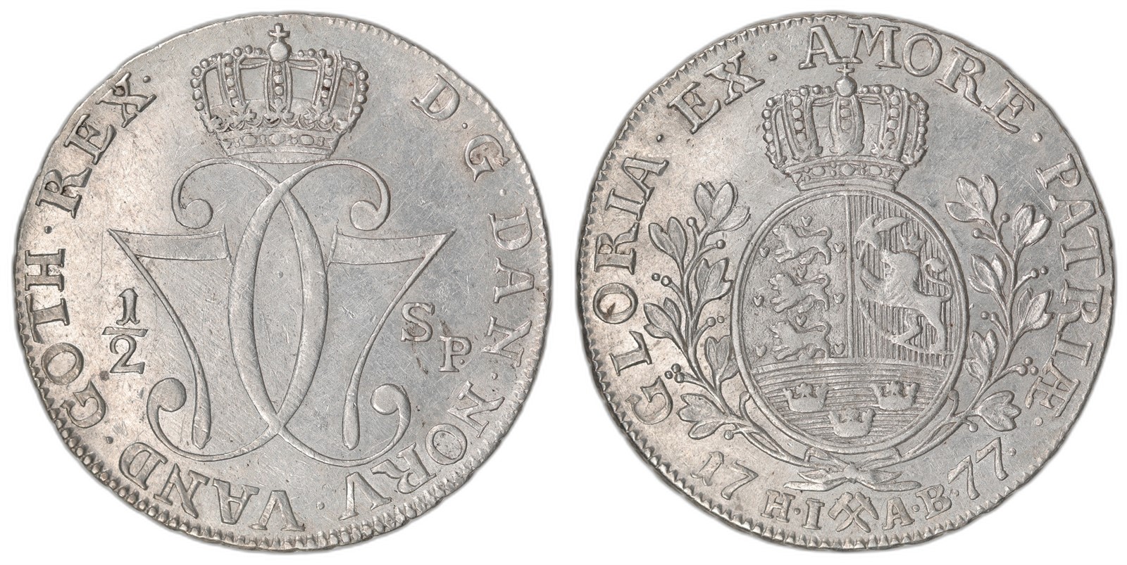 NORWAY. Christian VII. 1/2 Speciedaler 1777. Kv 1+/01 (AU).
