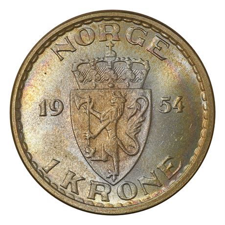 1 Krone 1954 Kv 0, vakker toning