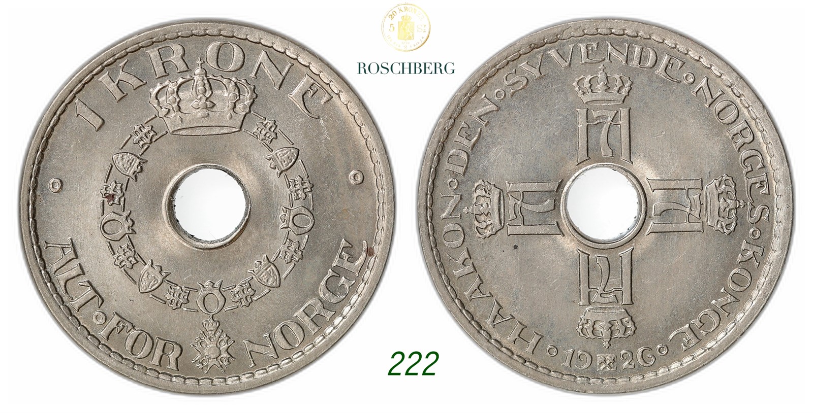 NORWAY. Haakon VII. 1 Krone 1926.