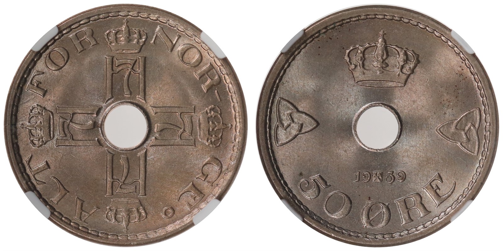 NORWAY. Haakon VII. 50 Øre. 1939. NGC MS64.