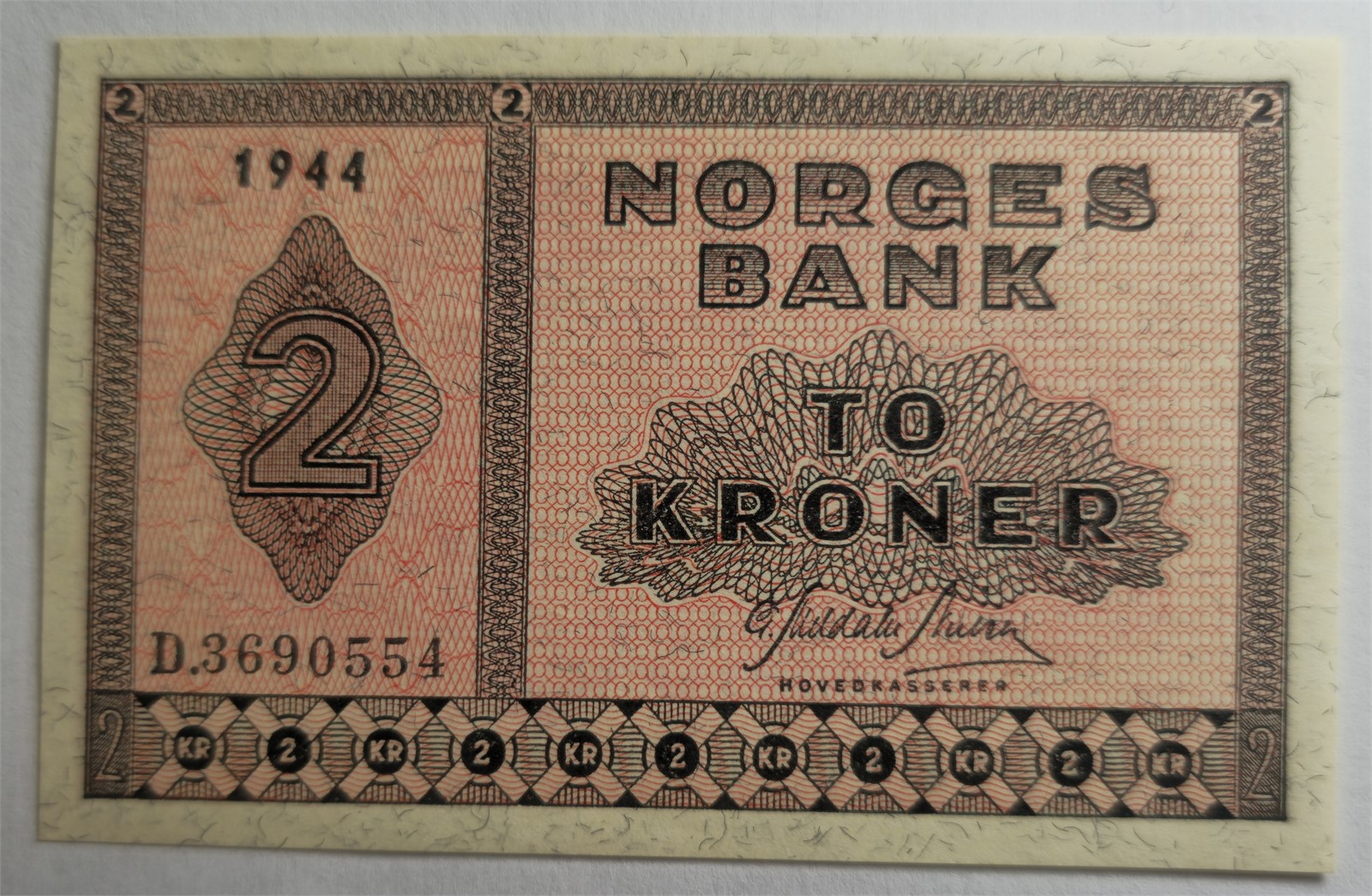 2 Kroner 1944-D. Kv 0 (UNC).