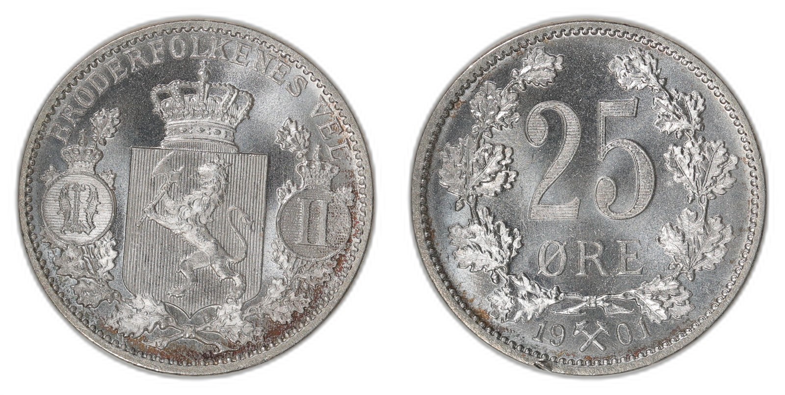 NORWAY. Oscar II. 25 Øre 1901. Kv 0 (UNC).