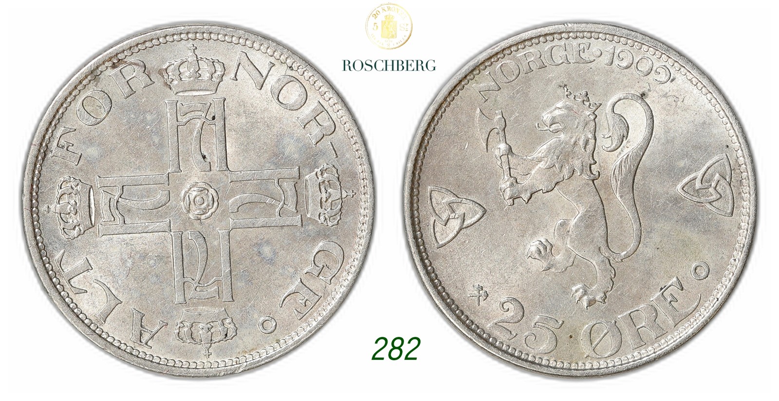 NORWAY. Haakon VII. 25 Øre 1909.