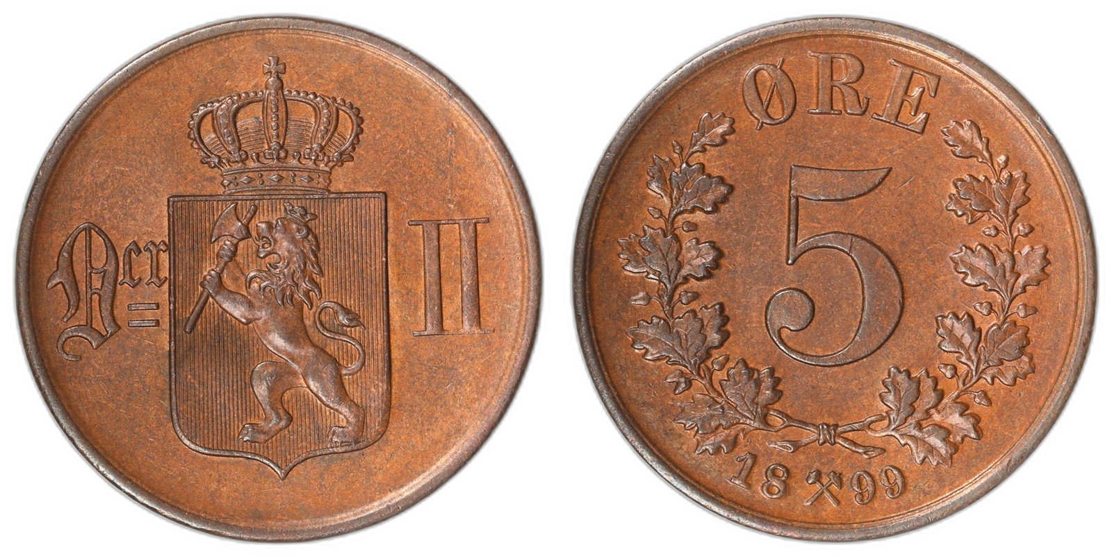 NORWAY. Oscar II. 5 Øre 1899. Kv 0 (UNC).
