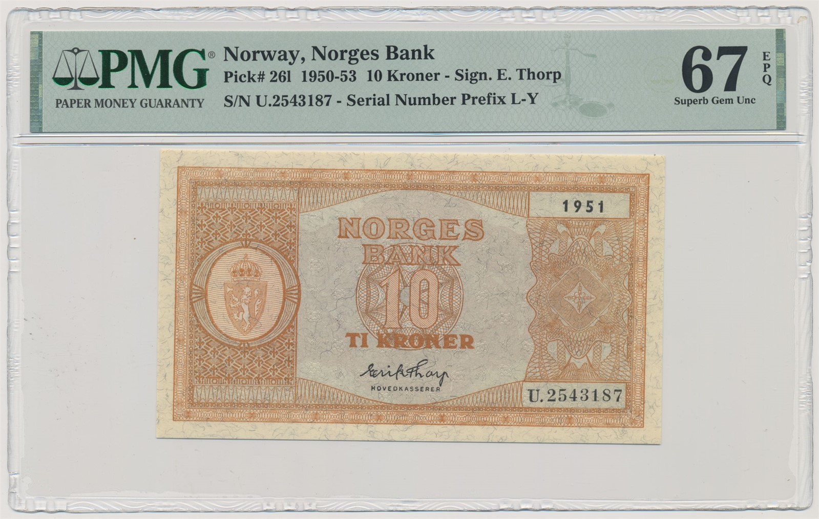10 Kroner 1951 U PMG 67 EPQ