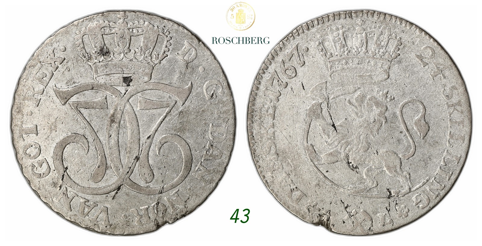NORWAY. Christian VII. 24 Skilling 1767-TL.