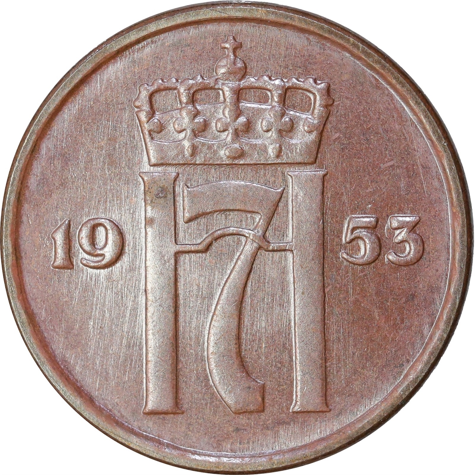 NORWAY. Haakon VII. 2 Øre 1953/2 Prakt (Choice)