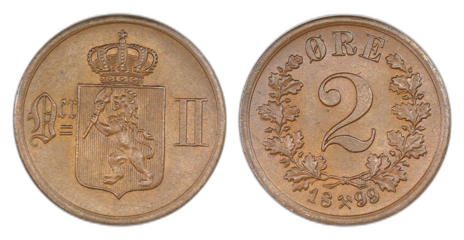 Norway. Oscar II. 2 Øre 1899. Kv 0.