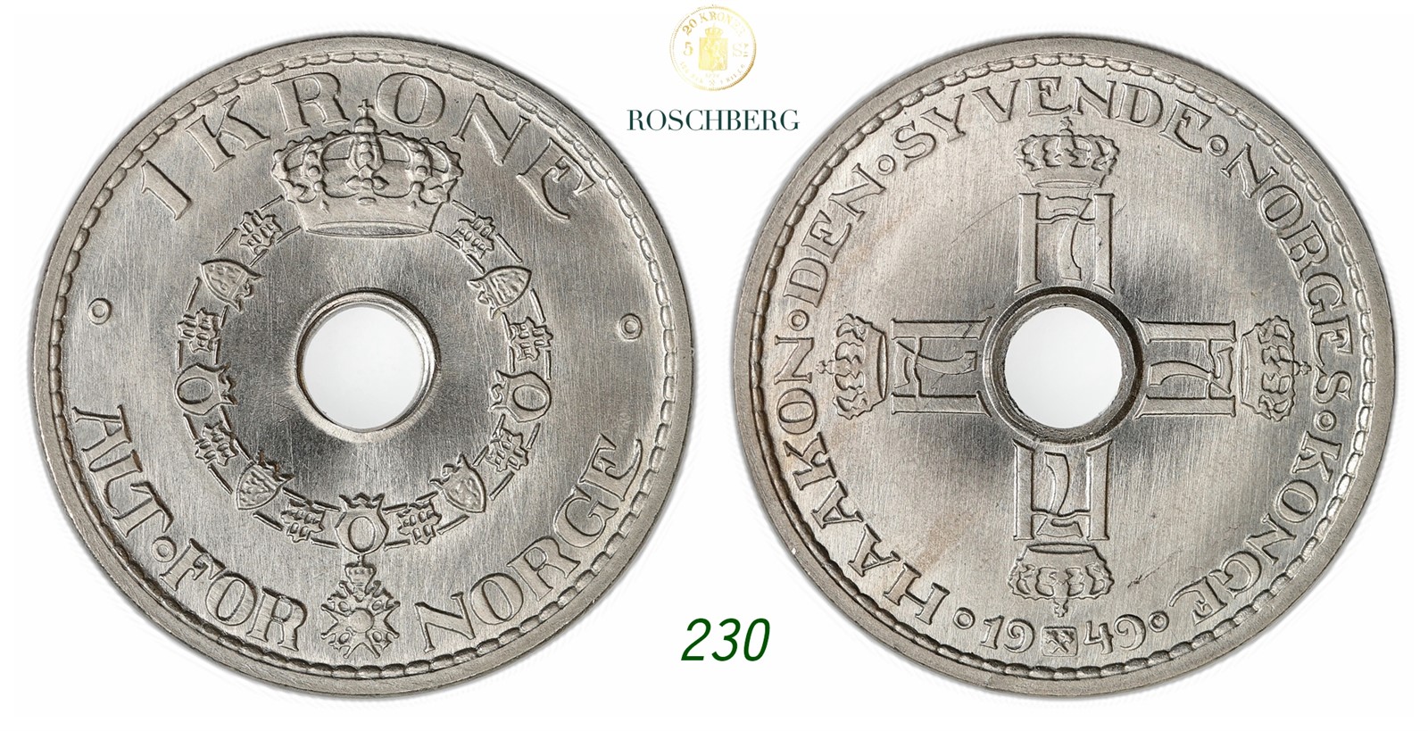 NORWAY. Haakon VII. 1 Krone 1949.