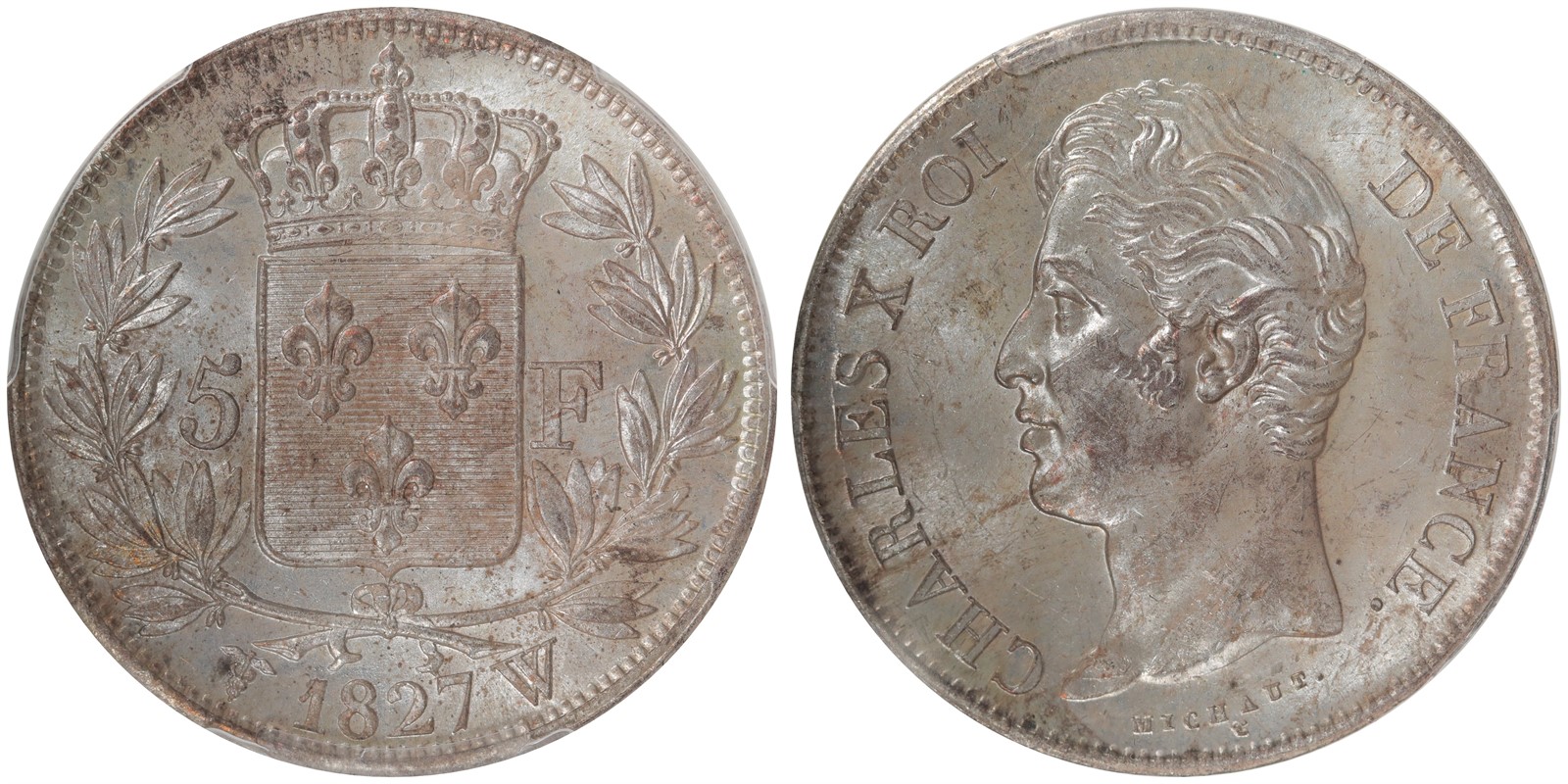 FRANCE. Charles X. 5 Francs. 1827-W. MS64.