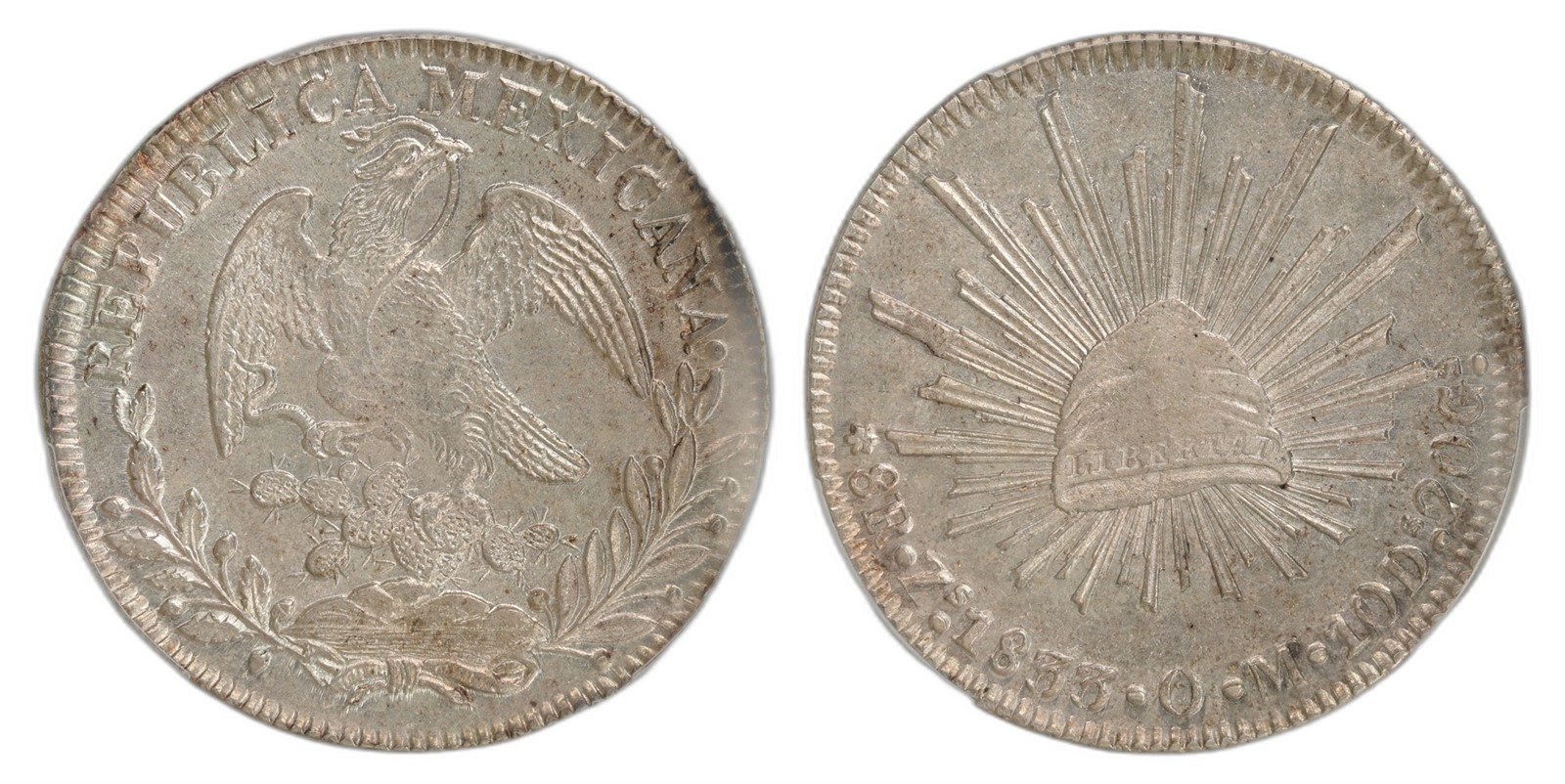 Mexico. Republic. 8 Reales 1833-Zs OM. Kv PCGS MS61.