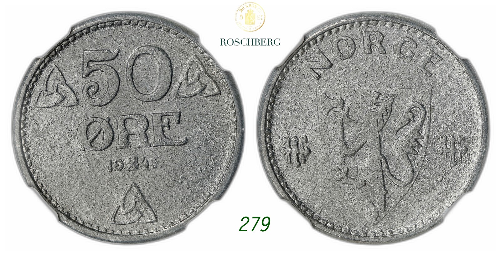 NORWAY. Occupation. 50 Øre 1945-Sink.