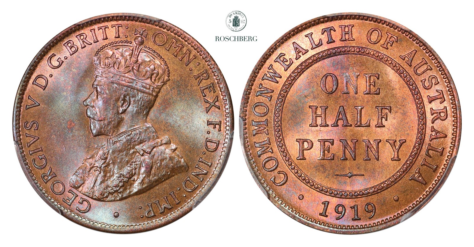 AUSTRALIA Halfpenny 1919 PCGS MS65RB