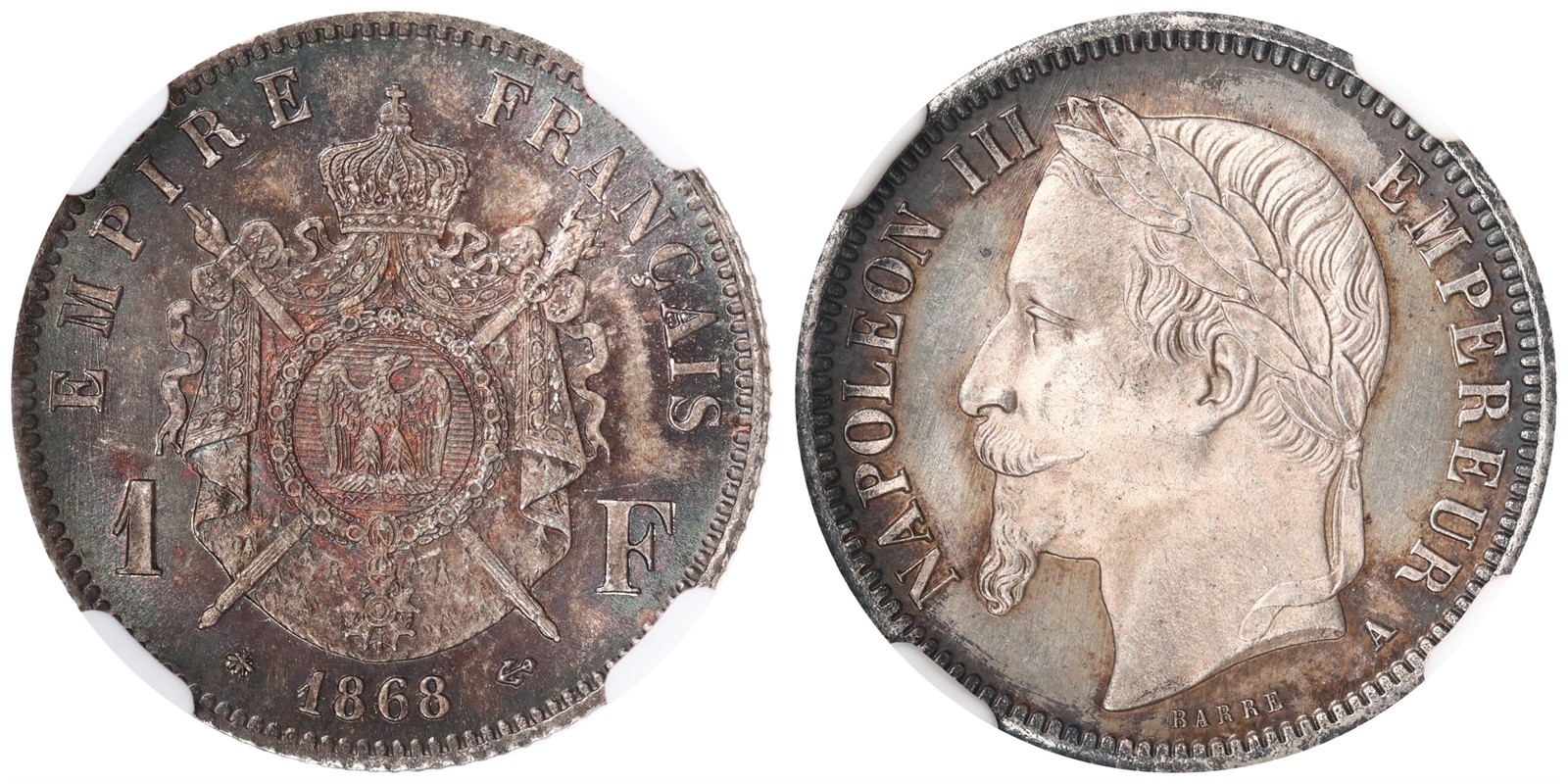 FRANCE. Napoleon III. 1 Franc. 1868-A. MS65.