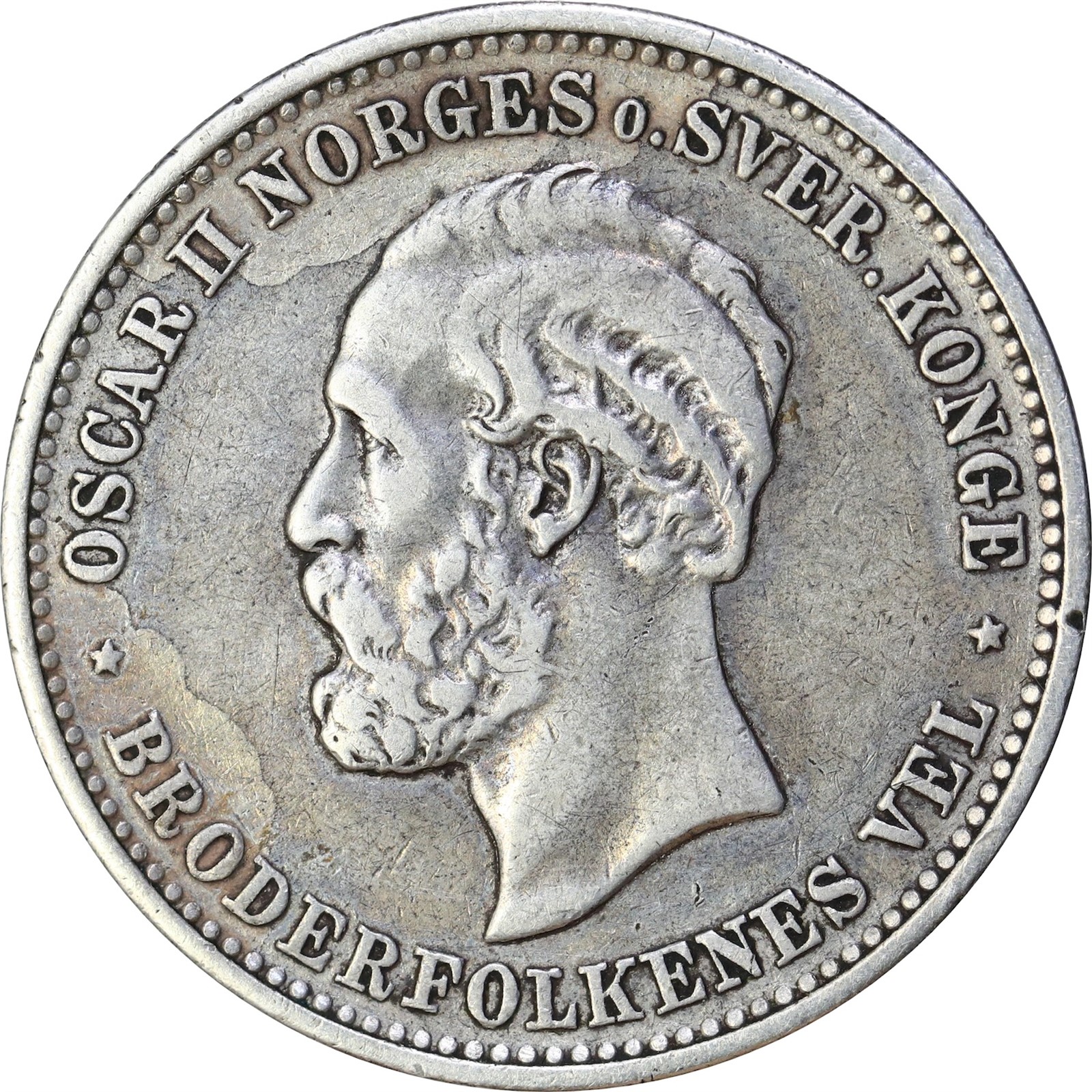 NORWAY. Oscar II. 2 Kroner 1878 Kv 1+ (VF)