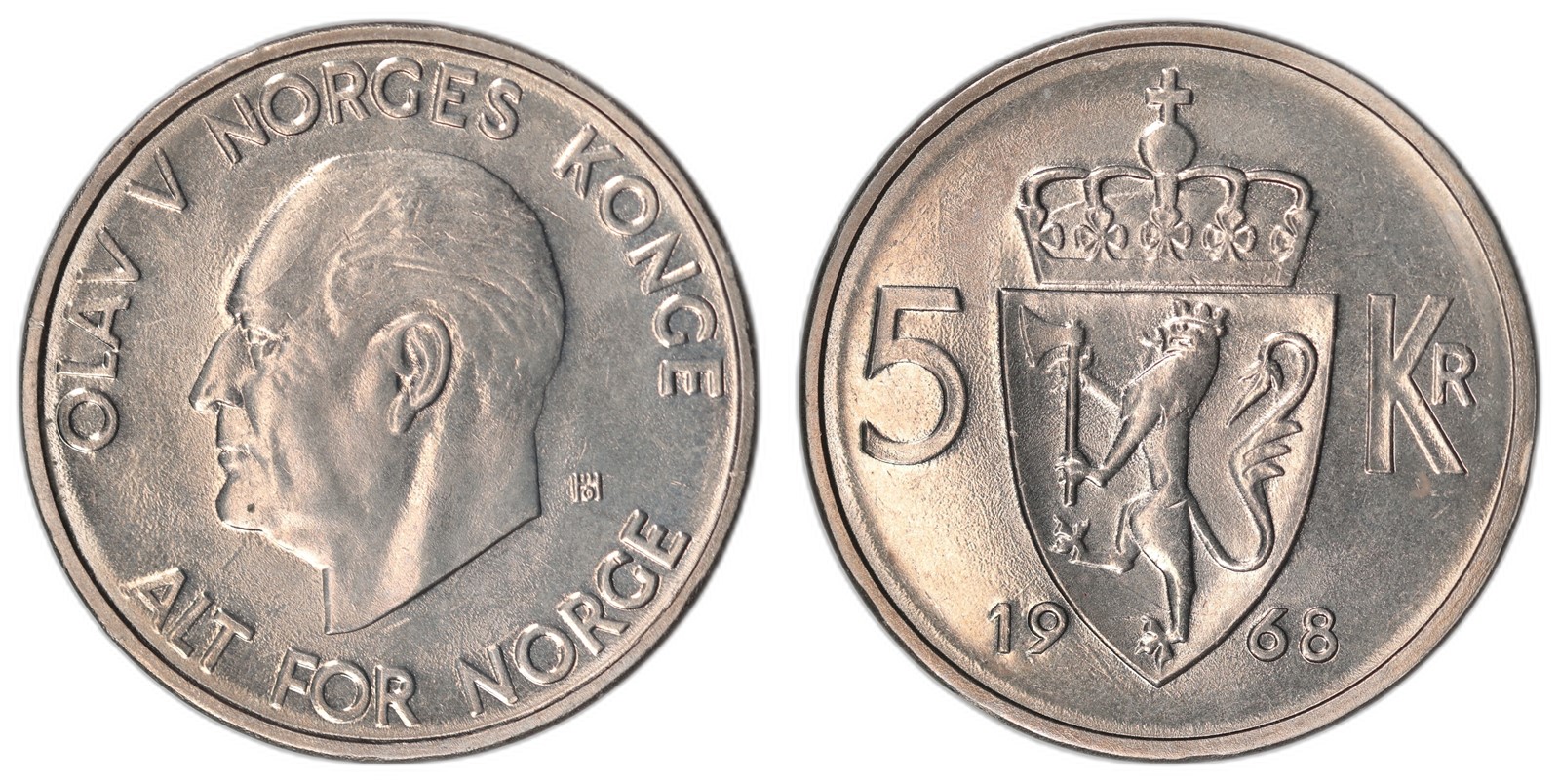 NORWAY. Olav V. 5 Kroner. 1968. Kv 0 (UNC).