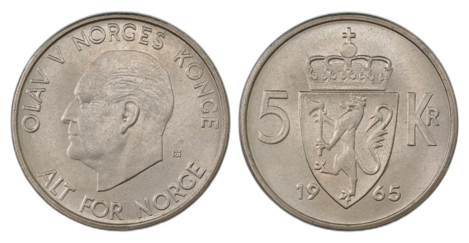 Norway. Olav V. 5 Kroner 1965. Kv 0.