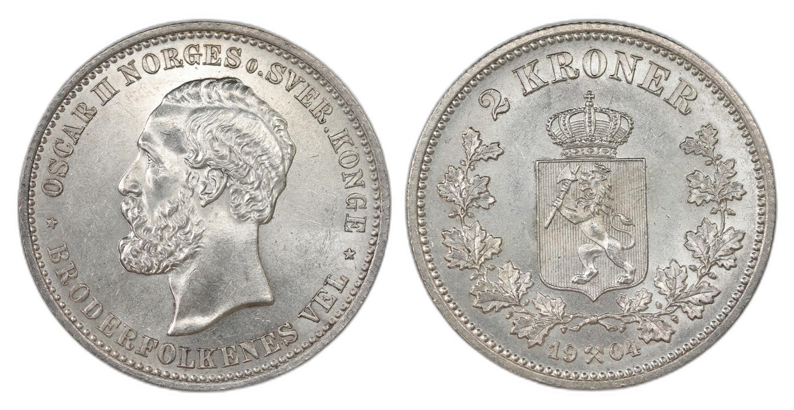 Norway. Oscar II. 2 Kroner 1904. Kv 0.