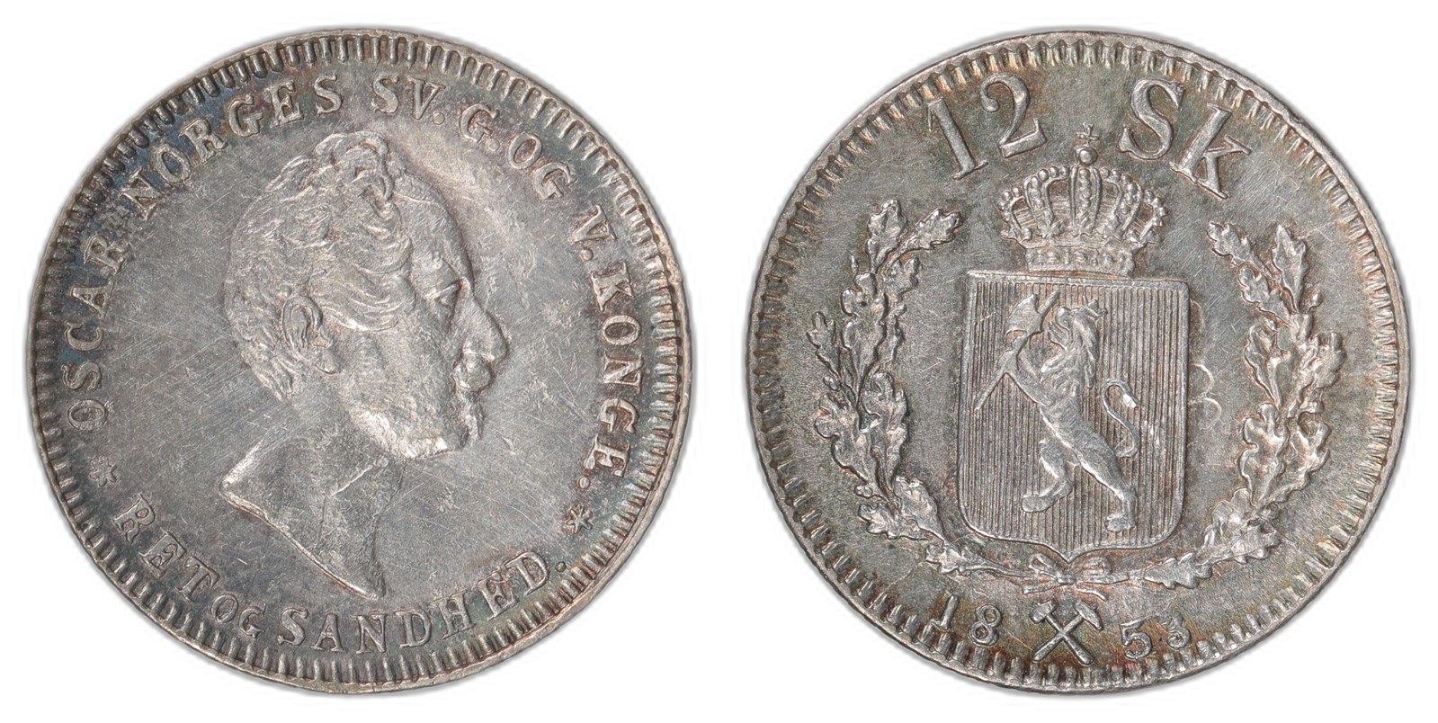 NORWAY. Oscar I. 12 Skilling 1853. Kv 0/01 (UNC).