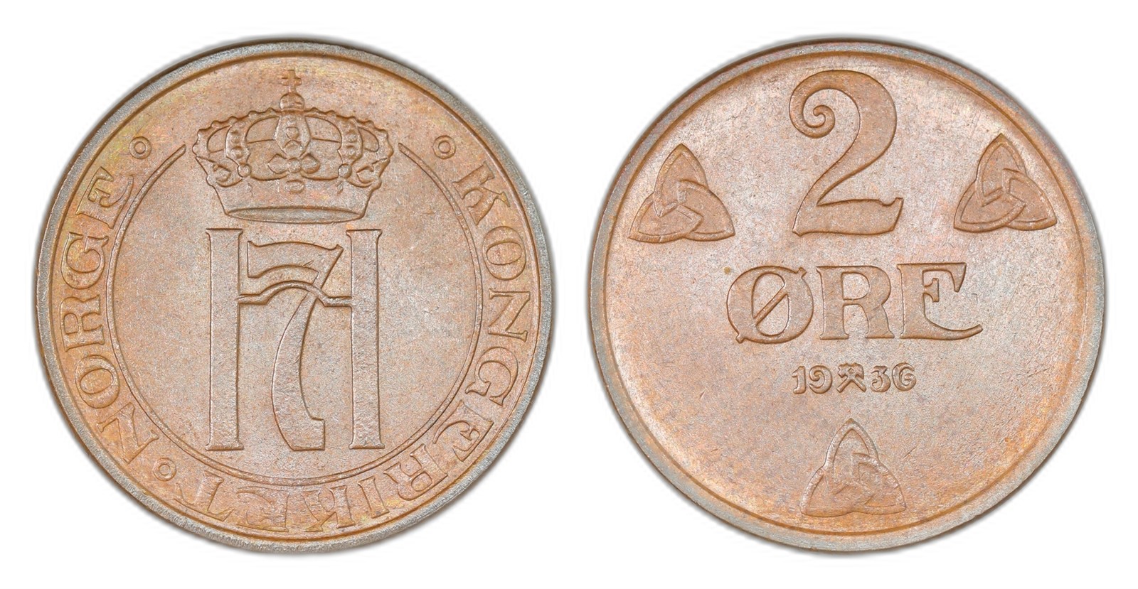 Norway. Haakon VII. 2 Øre 1936. Kv 0.